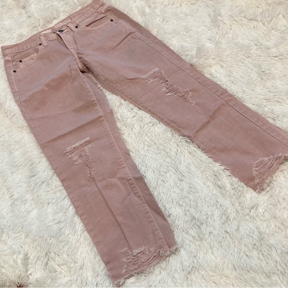 Pink Jeans Distressed Boyfriend Crop Size 2 26 Regular - Picture 1 of 8